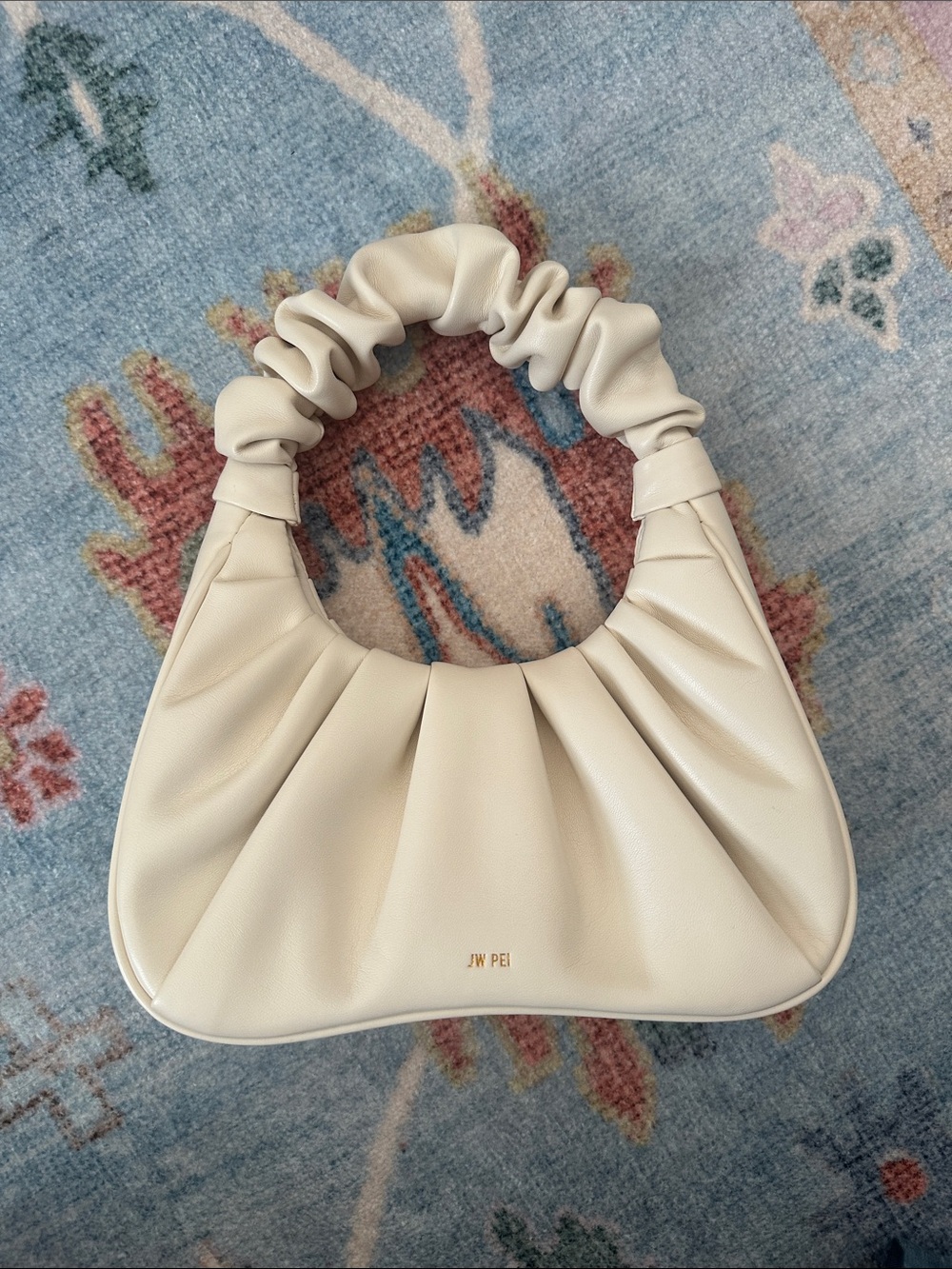 JW PEI Cream Ruched Handle Shoulder Bag
